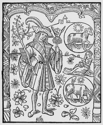 Abril, flores, Aries, ilustración del 